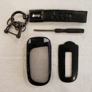 JEEP Black & Black Leather Keychain & JEEP Black Car Key Fob Case Cover